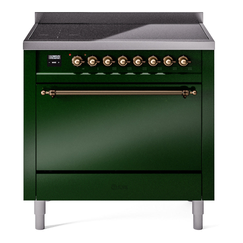 Ilve UPI366QNMPEGB Nostalgie Ii 36 Inch Electric Freestanding Range In Emerald Green With Bronze Trim