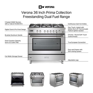 Verona VPRFSGE365SS Verona Prima 36" Dual Fuel Range - Stainless Steel