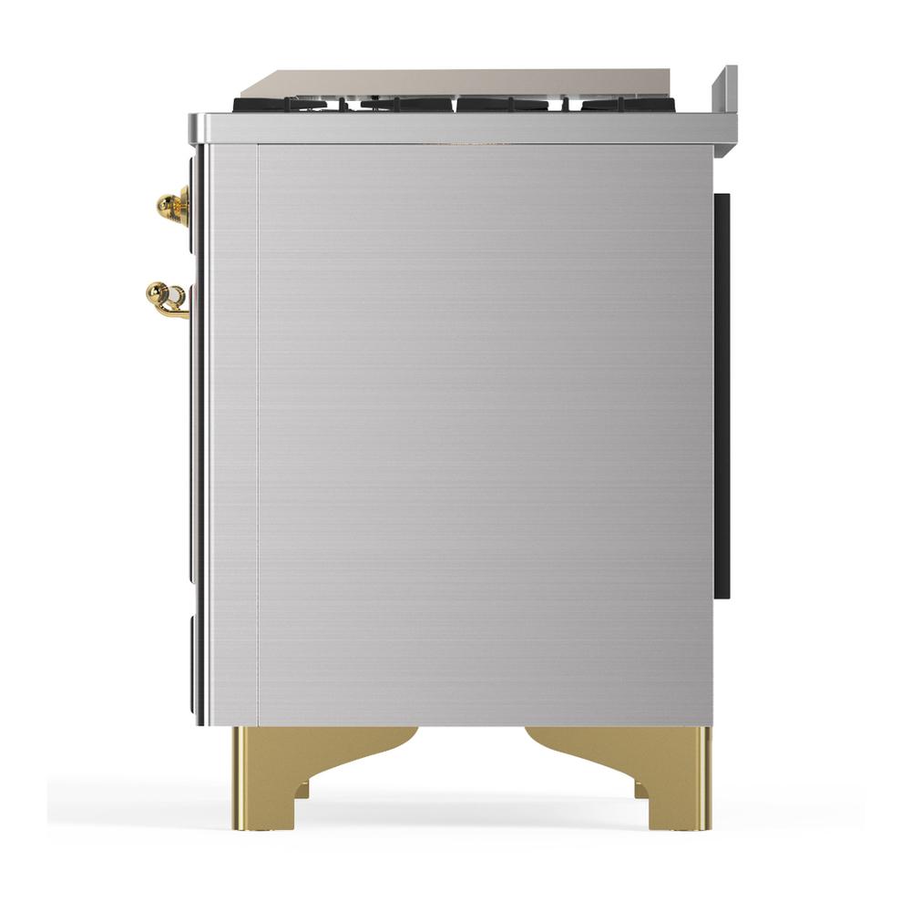 Ilve UM36FQNR3SSGLP Ilve Um36Fqnr3Ssglp Majestic Iii 36 Inch Dual Fuel Range With 6 Black Brass Burners And Griddle, Dual Function Burner Up To 25,000 Btu (Solid Door, Stainless Steel, Brass, Liquid Propane)
