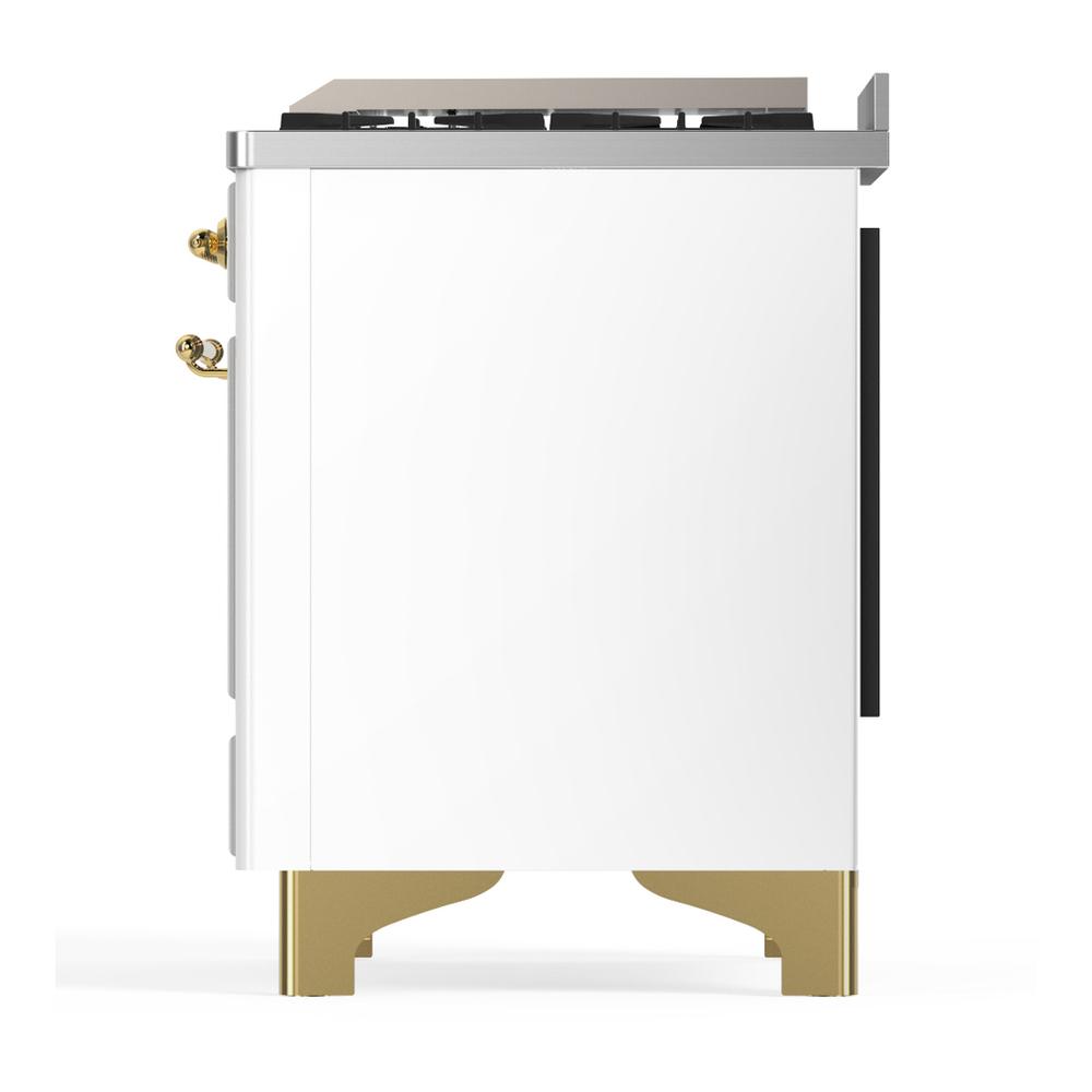 Ilve UM60FNR3WHGLP Ilve Um60Fnr3Whglp Majestic Iii 60 Inch Dual Fuel Range With 9 Burners And Griddle, Dual Function Burner Up To 25,000 Btu (Liquid Propane, Triple Glass Door, White, Brass)