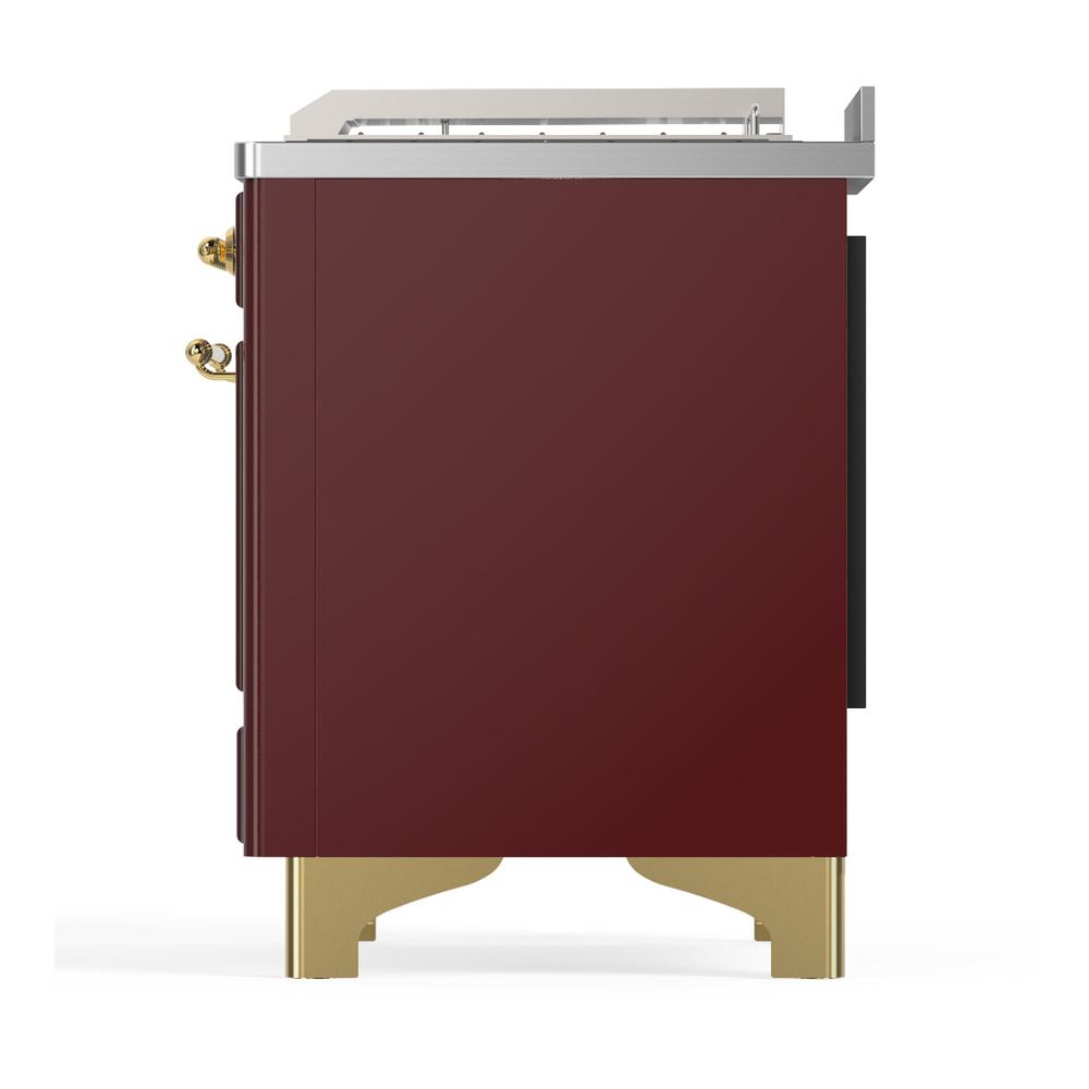 Ilve UM48FSNR3BUG Ilve Um48Fsnr3Bug Majestic Iii 48 Inch Dual Fuel Range With 5 Black Brass Burners, Griddle And French Top, Dual Function Burner Up To 25,000 Btu (Natural Gas, Triple Glass Door, Burgundy, Brass)
