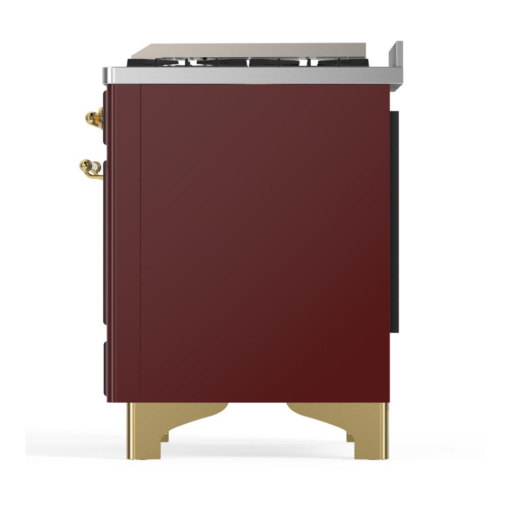 Ilve UM60FSNR3BUGLP Ilve Um60Fsnr3Buglp Majestic Iii 60 Inch Dual Fuel Range With 7 Burners, Griddle And French Top, Dual Function Burner With Up To 25,000 Btu (Liquid Propane, Triple Glass Door, Burgundy, Brass)