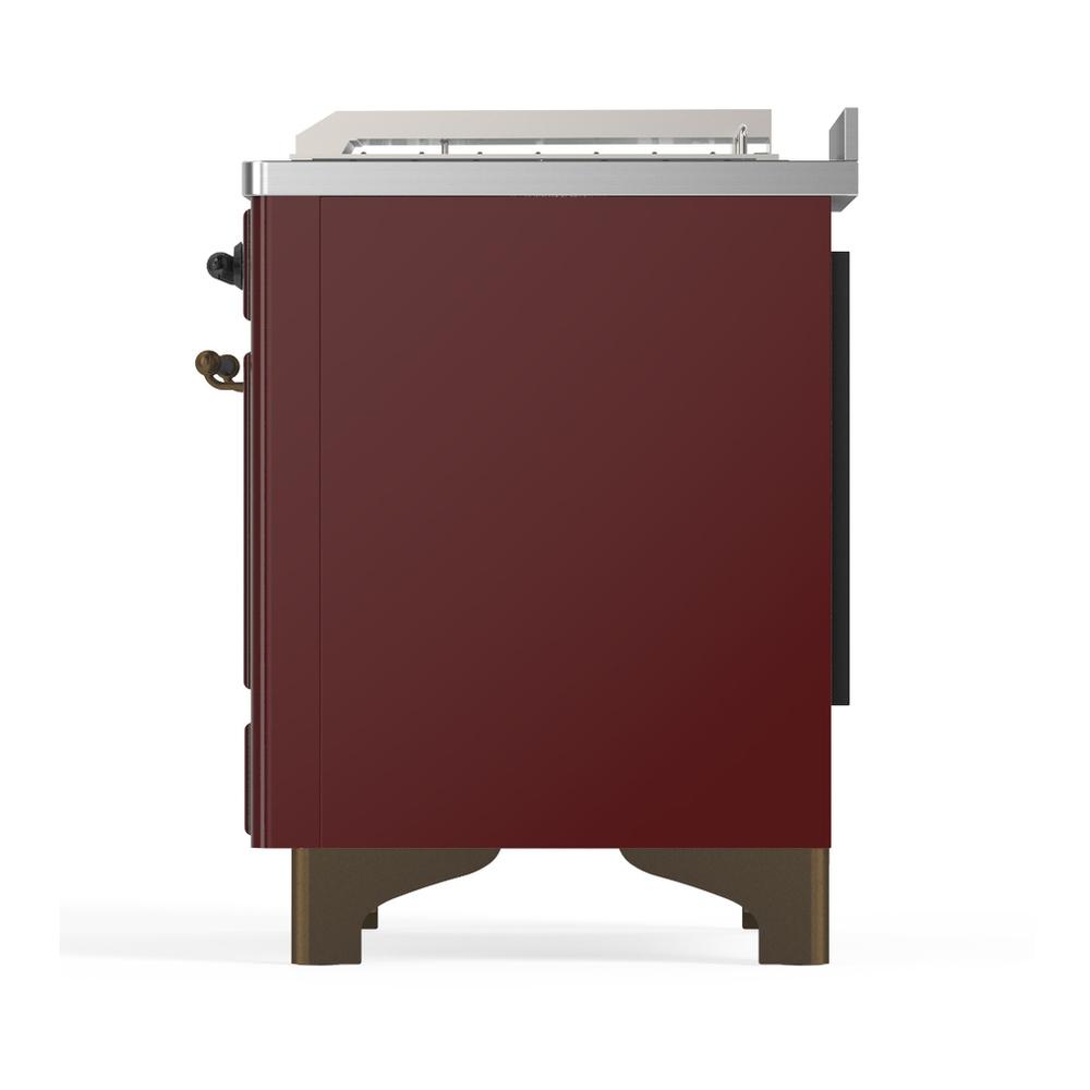 Ilve UM48FSNR3BUBLP Ilve Um48Fsnr3Bublp Majestic Iii 48 Inch Dual Fuel Range With 5 Black Brass Burners, Griddle And French Top, Dual Function Burner Up To 25,000 Btu (Liquid Propane, Triple Glass Door, Burgundy, Burnished)