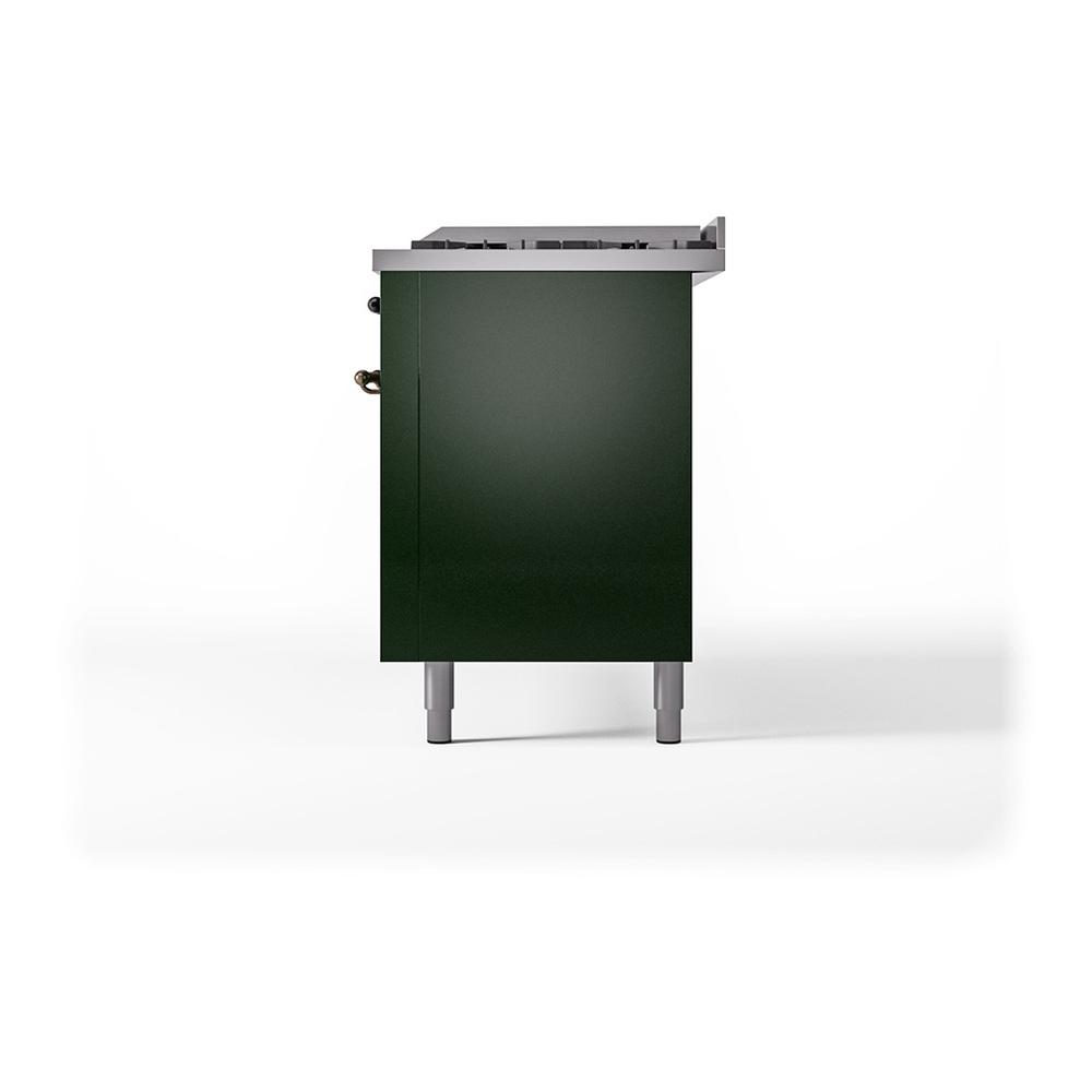 Ilve UN60FQNMPEGBLP Ilve Un60Fqnmpegblp Nostalgie Ii Noblesse 60" Dual Fuel Range (9 Sealed Burners + Griddle, Liquid Propane, Solid Door, Emerald Green, Burnished)