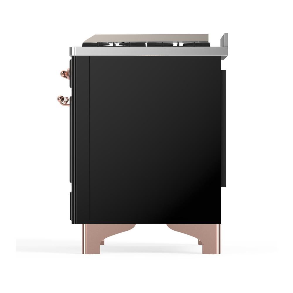 Ilve UMD40FNR3BKPLP Ilve Umd40Fnr3Bkplp Majestic Iii 40 Inch Dual Fuel Range With 6 Burners And Griddle, Dual Function Burner Up To 25,000 Btu (Liquid Propane, Triple Glass Door, Glossy Black, Copper)