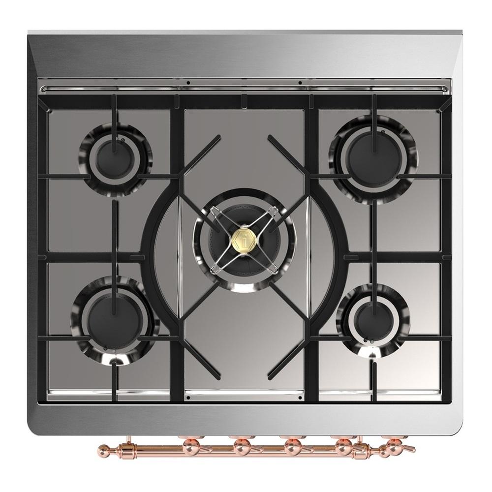 Ilve UM30NR3EGPLP Ilve Um30Nr3Egplp Majestic Iii 30 Inch Dual Fuel Range With 5 Black Brass Burners, Dual Function Burner Up To 25,000 Btu (Liquid Propane, Triple Glass Door, Emerald Green, Copper)