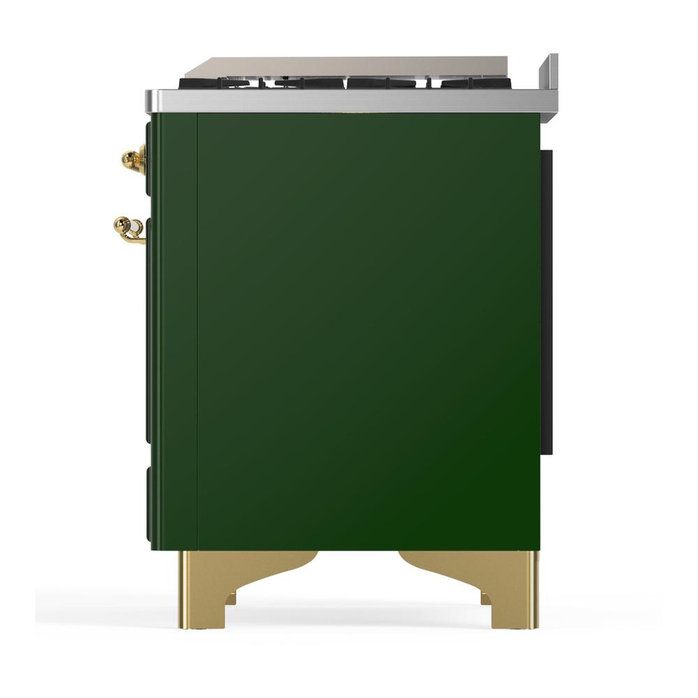 Ilve UMD40FNR3EGG Ilve Umd40Fnr3Egg Majestic Iii 40 Inch Dual Fuel Range With 6 Burners And Griddle, Dual Function Burner Up To 25,000 Btu (Natural Gas, Triple Glass Door, Emerald Green, Brass)