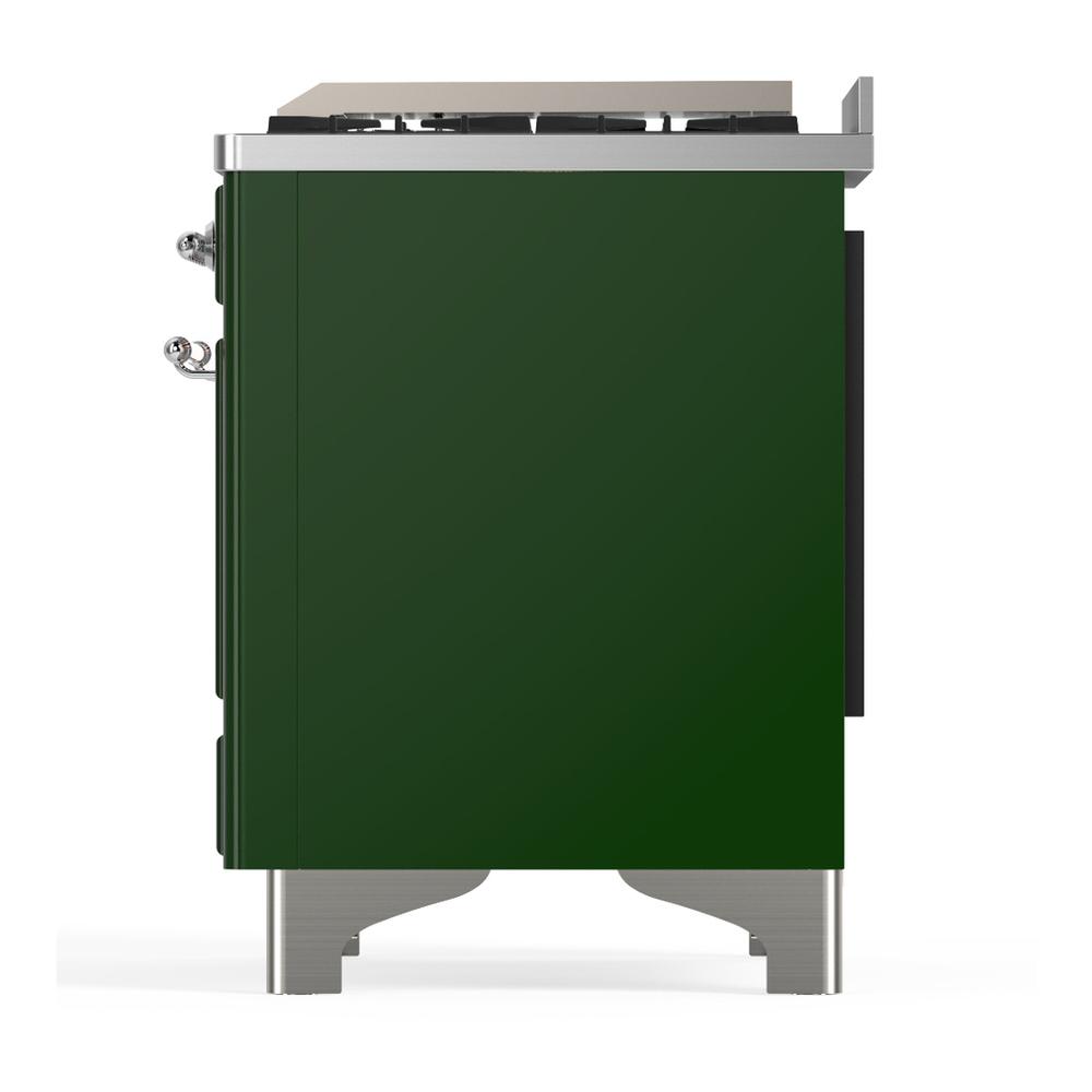 Ilve UM36FQNR3EGC Ilve Um36Fqnr3Egc Majestic Iii 36 Inch Dual Fuel Range With 6 Black Brass Burners And Griddle, Dual Function Burner Up To 25,000 Btu (Solid Door, Emerald Green, Chrome, Natural Gas)