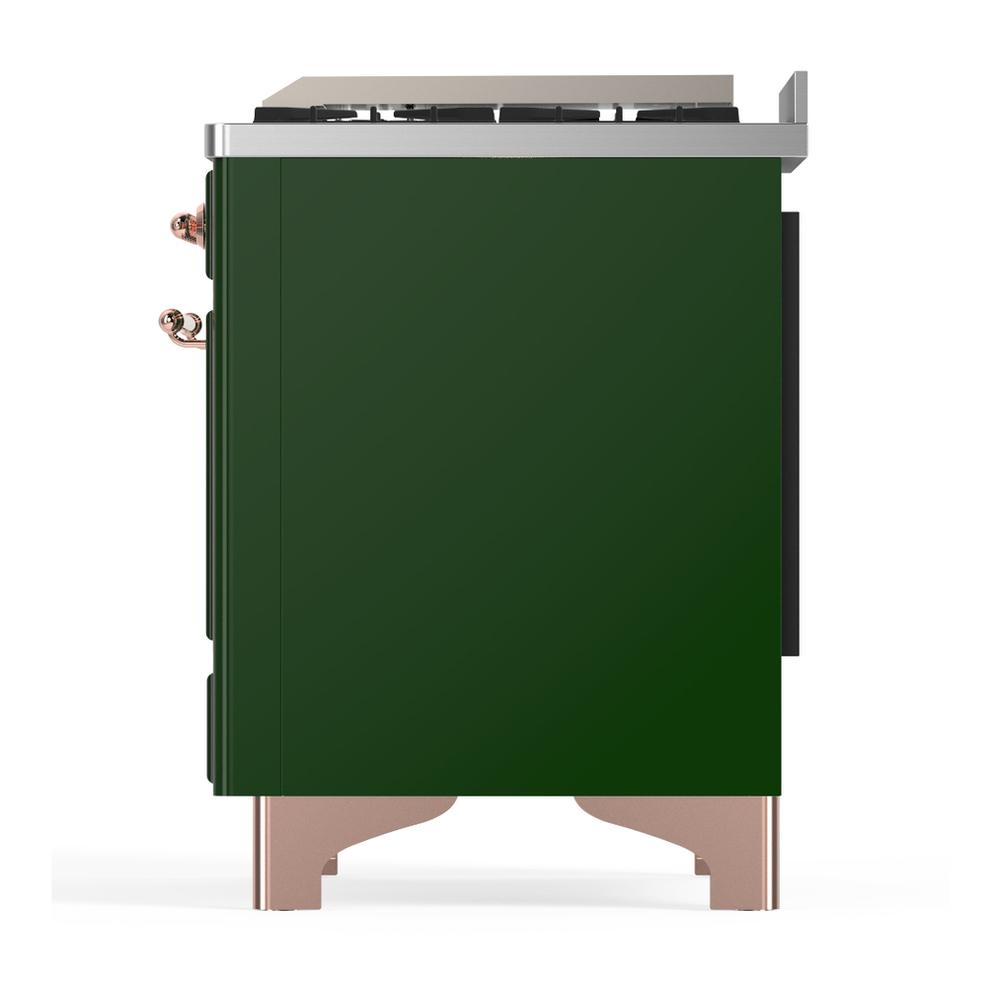 Ilve UM36FQNR3EGP Ilve Um36Fqnr3Egp Majestic Iii 36 Inch Dual Fuel Range With 6 Black Brass Burners And Griddle, Dual Function Burner Up To 25,000 Btu (Solid Door, Emerald Green, Copper, Natural Gas)