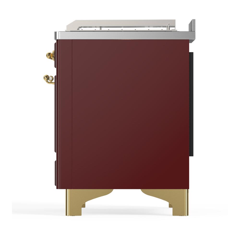 Ilve UM48FSQNR3BUGLP Ilve Um48Fsqnr3Buglp Majestic Iii 48 Inch Dual Fuel Range With 5 Black Brass Burners, Griddle And French Top, Dual Function Burner Up To 25,000 Btu (Liquid Propane, Solid Door, Burgundy, Brass)