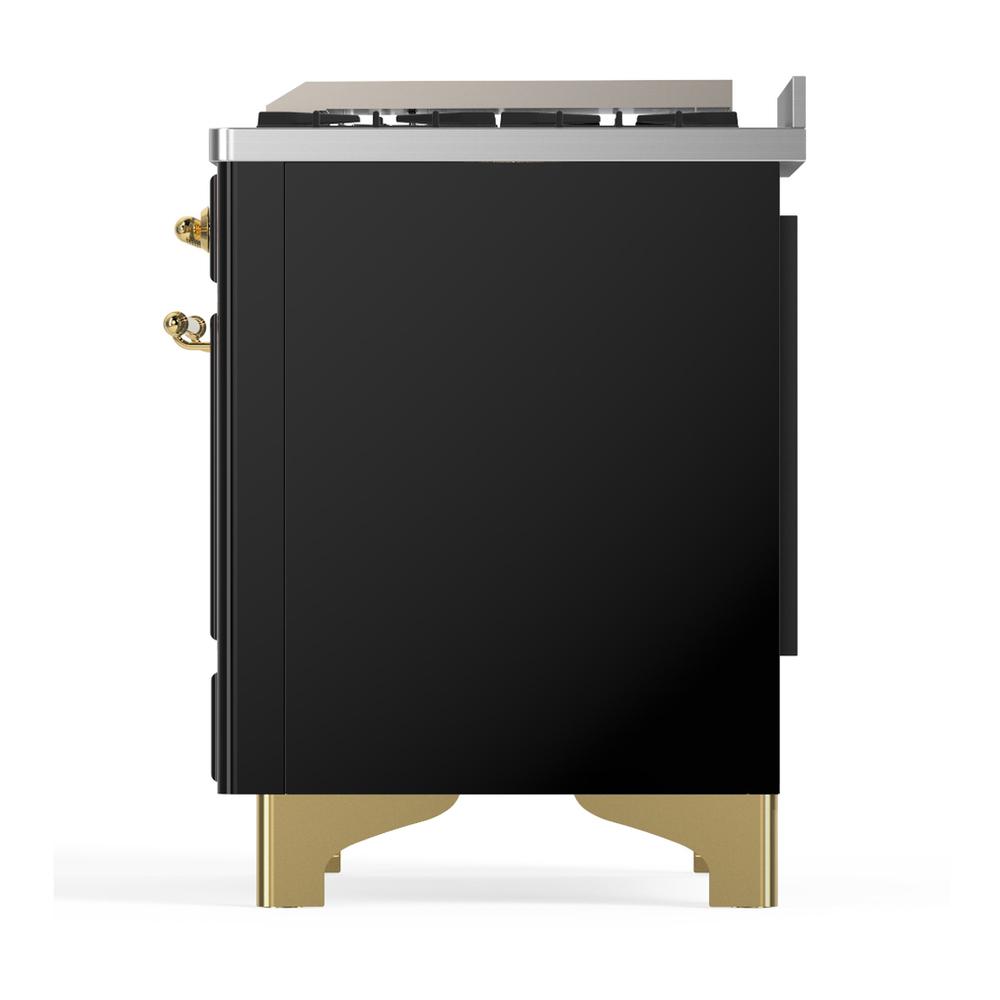 Ilve UMD40FNR3BKGLP Ilve Umd40Fnr3Bkglp Majestic Iii 40 Inch Dual Fuel Range With 6 Burners And Griddle, Dual Function Burner Up To 25,000 Btu (Liquid Propane, Triple Glass Door, Glossy Black, Brass)
