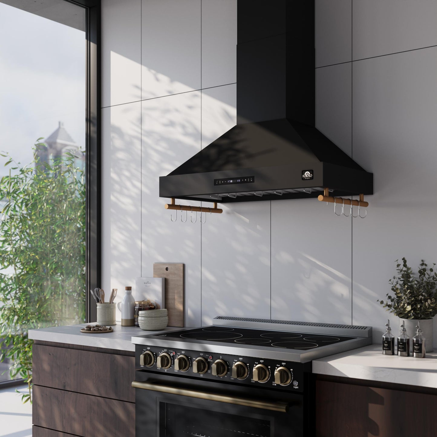 Forno FRHWM550336BLK Forno Venezia 36 Inch Wall-Mounted Range Hood In Black With Touch Controls And Baffle Filters
