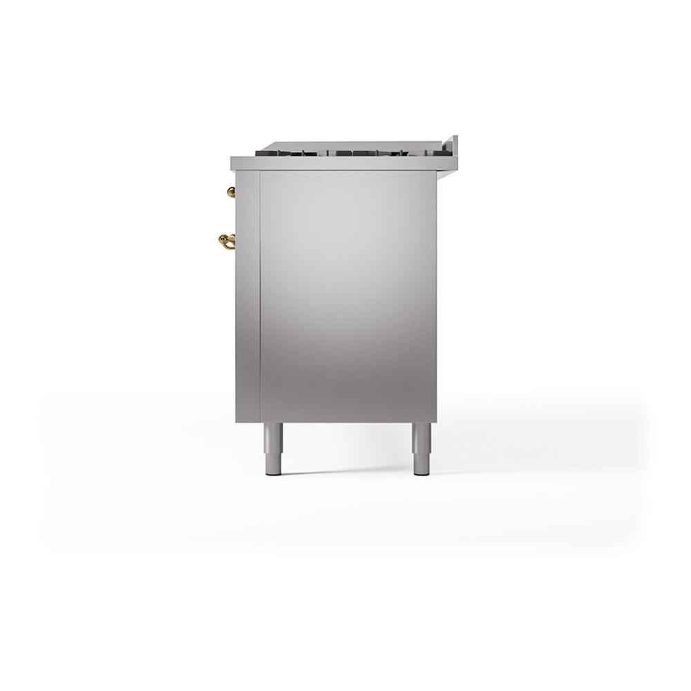 Ilve UN60FQNMPSSGLP Ilve Un60Fqnmpssglp Nostalgie Ii Noblesse 60" Dual Fuel Range (9 Sealed Burners + Griddle, Liquid Propane, Solid Door, Stainless Steel, Brass)