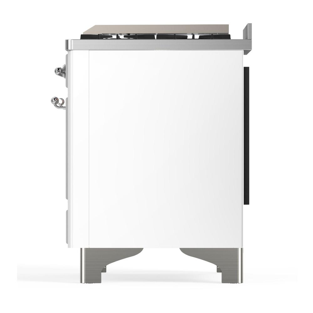 Ilve UMD40FQNR3WHCLP Ilve Umd40Fqnr3Whclp Majestic Iii 40 Inch Dual Fuel Range With 6 Burners And Griddle, Dual Function Burner Up To 25,000 Btu (Liquid Propane, Solid Door, White, Chrome)