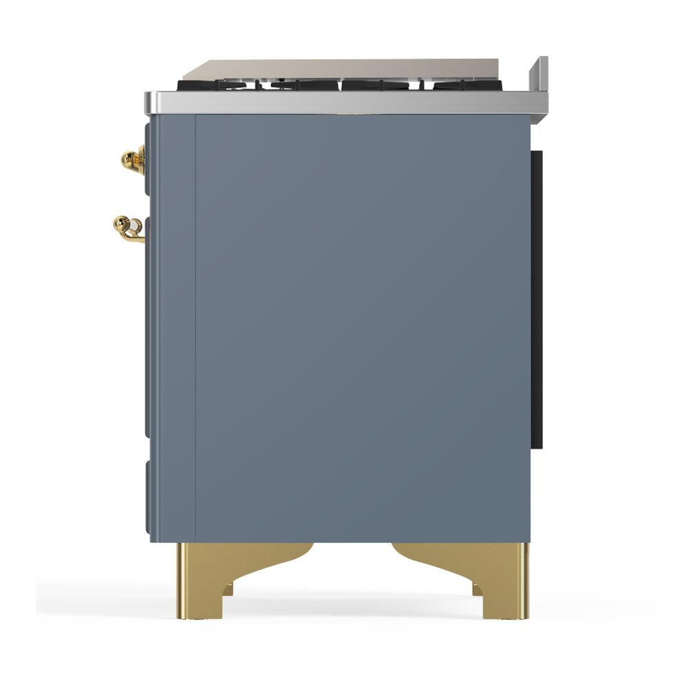 Ilve UM48FQNR3BGG Ilve Um48Fqnr3Bgg Majestic Iii 48 Inch Dual Fuel Range With 8 Burners And Griddle, Dual Function Burner Up To 25,000 Btu (Natural Gas, Solid Door, Blue Grey, Brass)