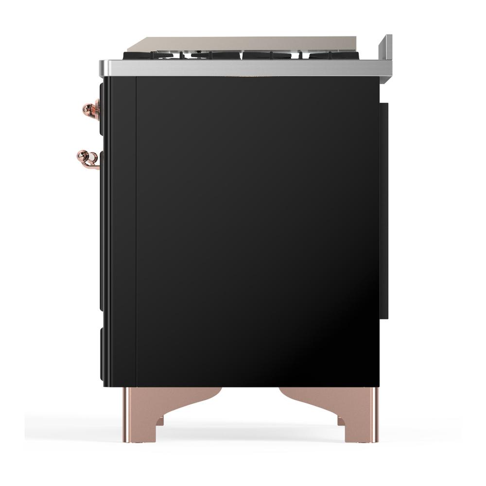 Ilve UM36FQNR3BKPLP Ilve Um36Fqnr3Bkplp Majestic Iii 36 Inch Dual Fuel Range With 6 Black Brass Burners And Griddle, Dual Function Burner Up To 25,000 Btu (Solid Door, Glossy Black, Copper, Liquid Propane)