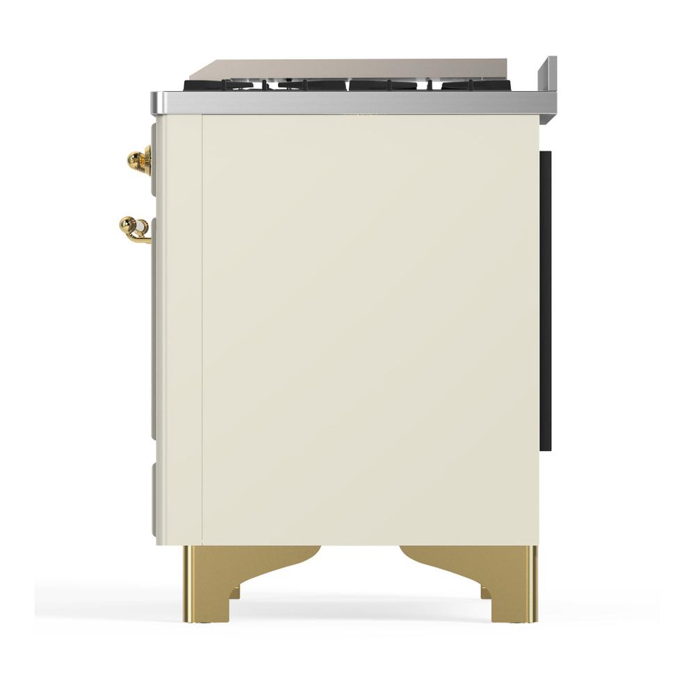 Ilve UM48FNR3AWG Ilve Um48Fnr3Awg Majestic Iii 48 Inch Dual Fuel Range With 8 Burners And Griddle, Dual Function Burner Up To 25,000 Btu (Natural Gas, Triple Glass Door, Antique White, Brass)
