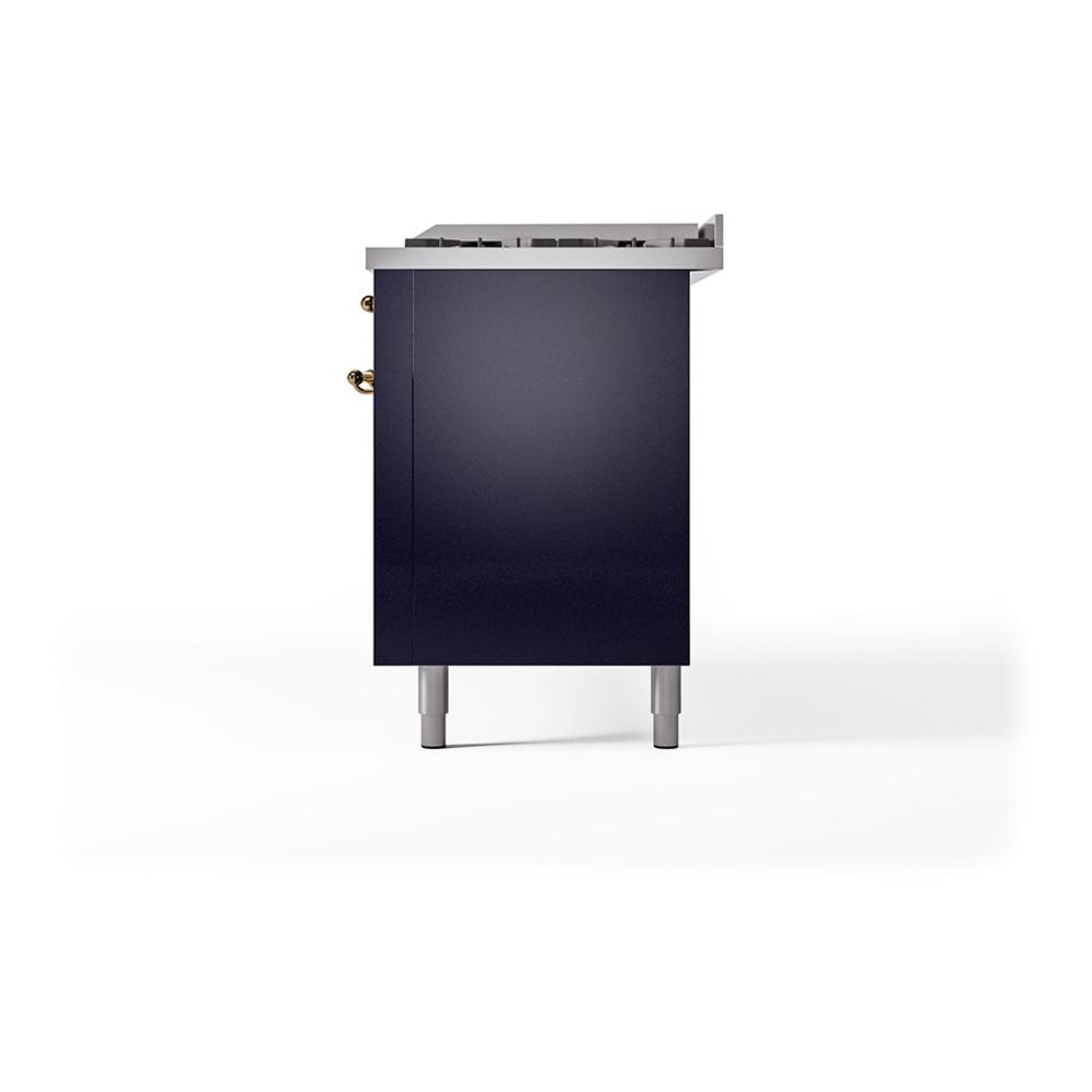 Ilve UN60FQNMPMBG Ilve Un60Fqnmpmbg Nostalgie Ii Noblesse 60" Dual Fuel Range (9 Sealed Burners + Griddle, Natural Gas, Solid Door, Midnight Blue, Brass)