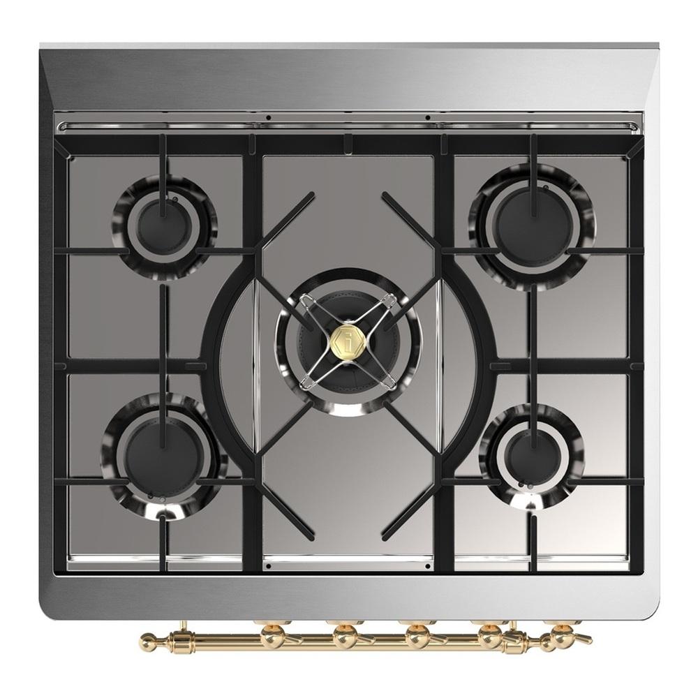 Ilve UM30NR3SSGLP Ilve Um30Nr3Ssglp Majestic Iii 30 Inch Dual Fuel Range With 5 Black Brass Burners, Dual Function Burner Up To 25,000 Btu (Liquid Propane, Triple Glass Door, Stainless Steel, Brass)