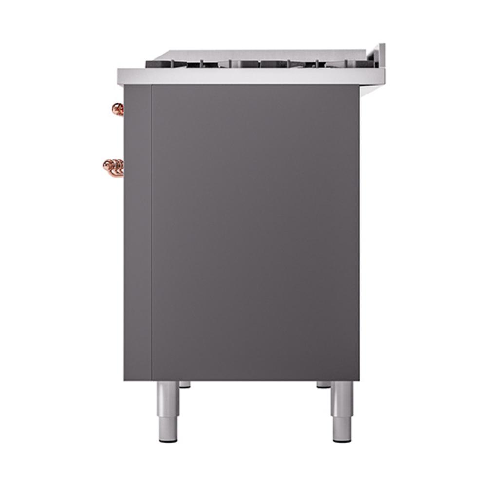 Ilve UN48FQNMPMGP Ilve Un48Fqnmpmgp Nostalgie Ii Noblesse 48" Dual Fuel Range (8 Sealed Burners + Griddle, Natural Gas, Solid Door, Graphite Matte, Copper)