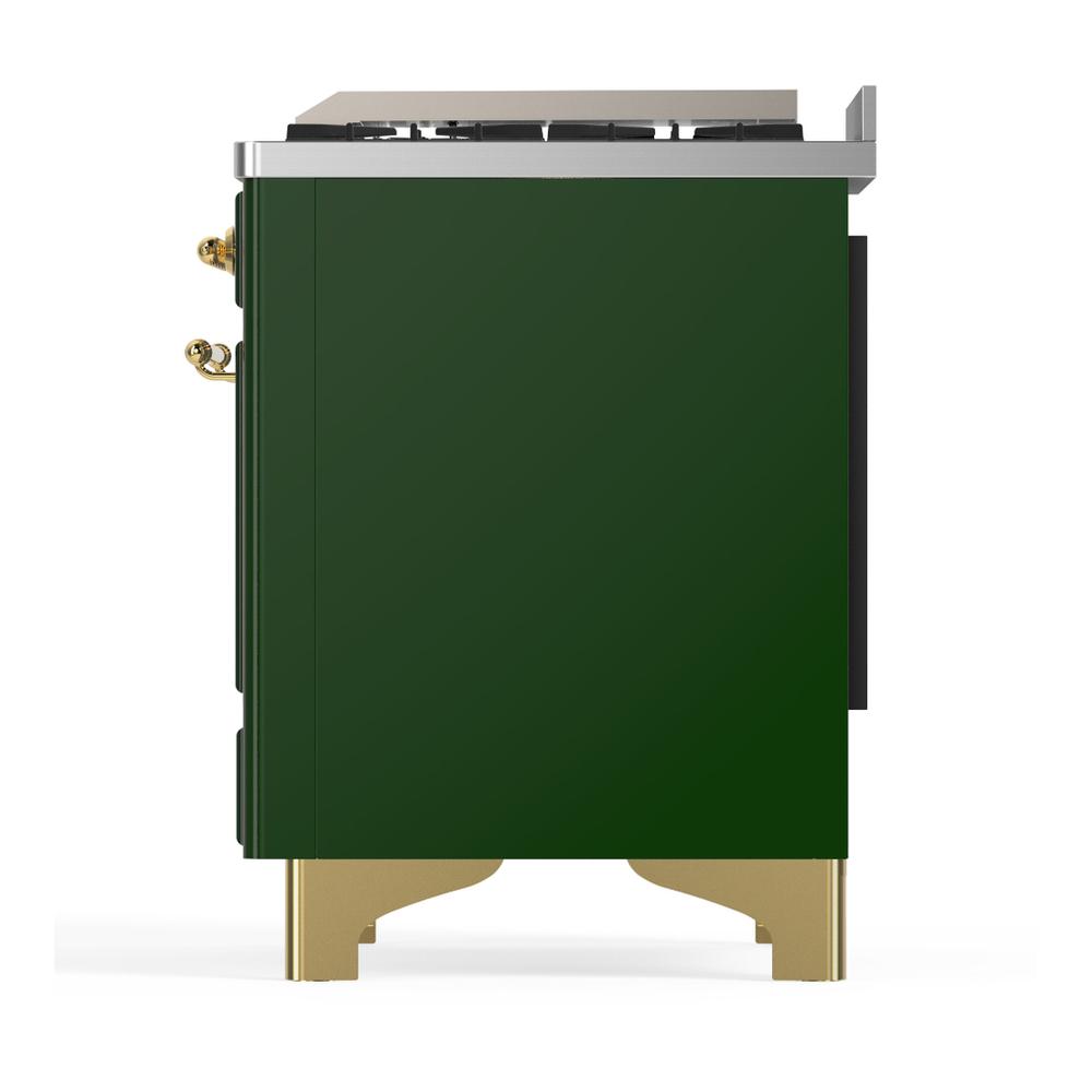 Ilve UM48FQNR3EGG Ilve Um48Fqnr3Egg Majestic Iii 48 Inch Dual Fuel Range With 8 Burners And Griddle, Dual Function Burner Up To 25,000 Btu (Natural Gas, Solid Door, Emerald Green, Brass)