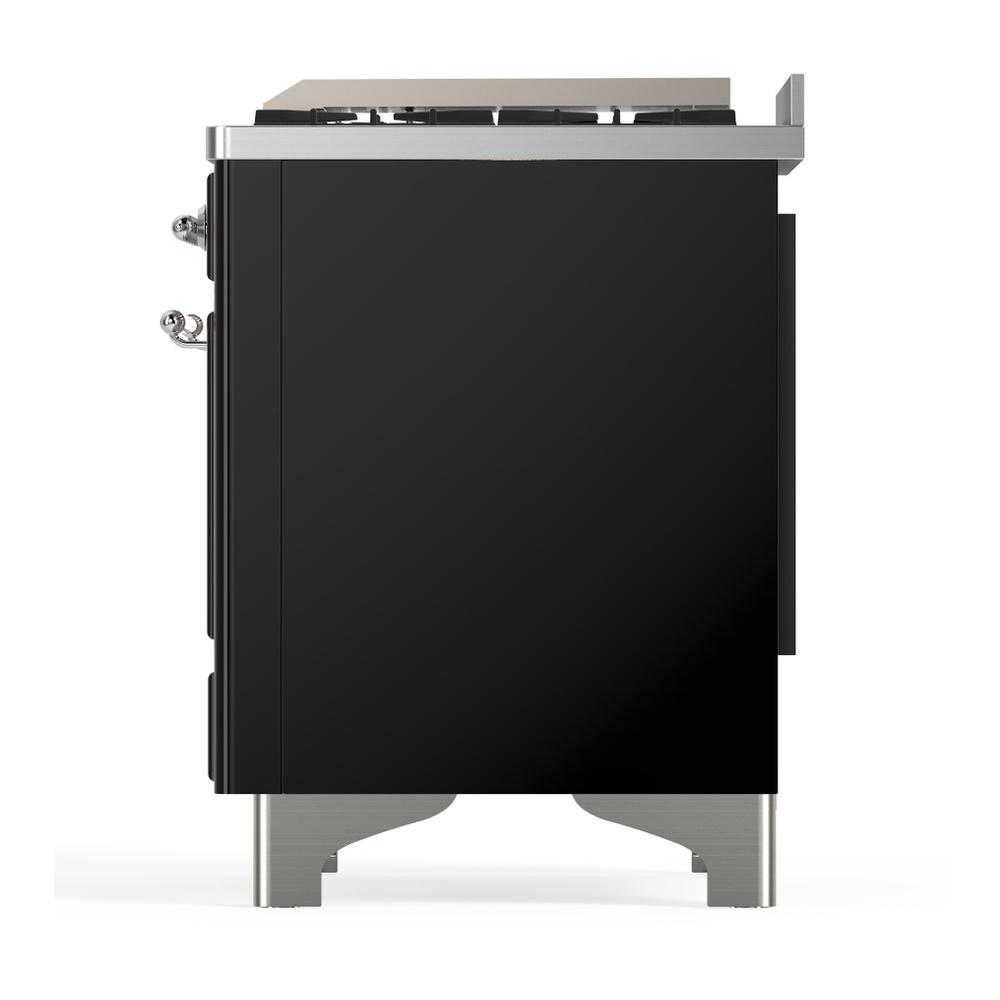 Ilve UMD40FQNR3BKCLP Ilve Umd40Fqnr3Bkclp Majestic Iii 40 Inch Dual Fuel Range With 6 Burners And Griddle, Dual Function Burner Up To 25,000 Btu (Liquid Propane, Solid Door, Glossy Black, Chrome)