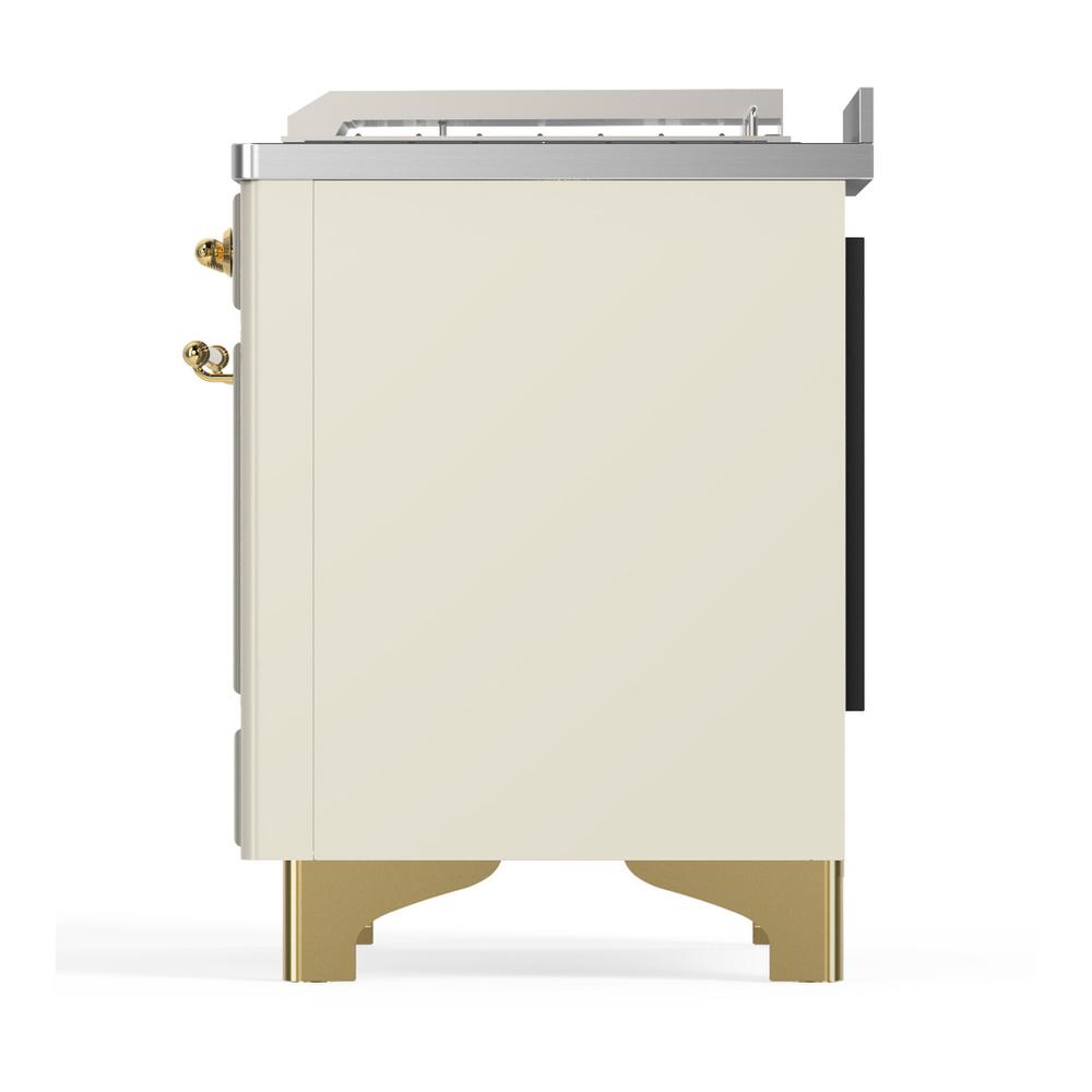 Ilve UM48FSQNR3AWGLP Ilve Um48Fsqnr3Awglp Majestic Iii 48 Inch Dual Fuel Range With 5 Black Brass Burners, Griddle And French Top, Dual Function Burner Up To 25,000 Btu (Liquid Propane, Solid Door, Antique White, Brass)