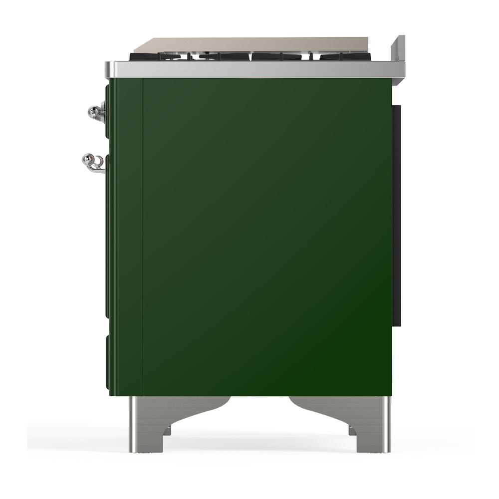 Ilve UM36FNR3EGC Ilve Um36Fnr3Egc Majestic Iii 36 Inch Dual Fuel Range With 6 Black Brass Burners And Griddle, Dual Function Burner Up To 25,000 Btu (Triple Glass Door, Emerald Green, Chrome, Natural Gas)