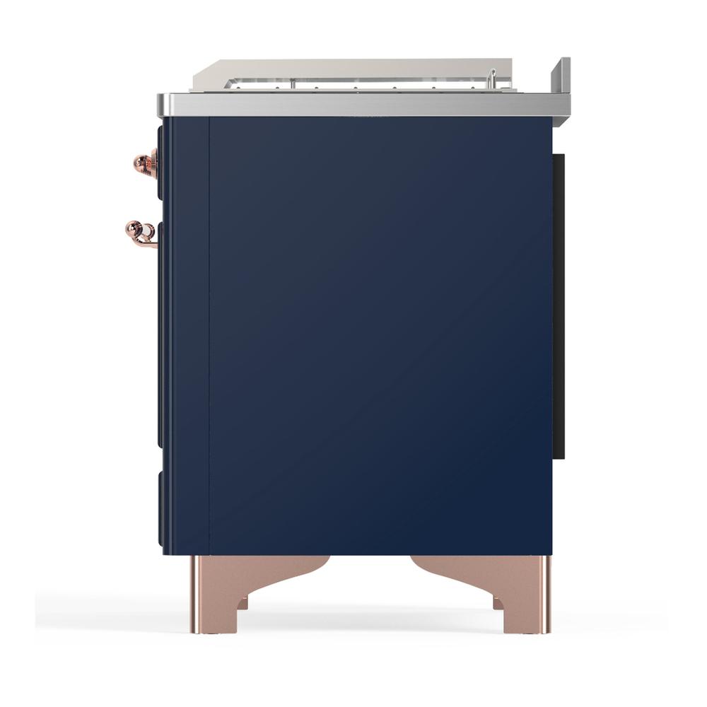 Ilve UM48FSNR3MBPLP Ilve Um48Fsnr3Mbplp Majestic Iii 48 Inch Dual Fuel Range With 5 Black Brass Burners, Griddle And French Top, Dual Function Burner Up To 25,000 Btu (Liquid Propane, Triple Glass Door, Midnight Blue, Copper)