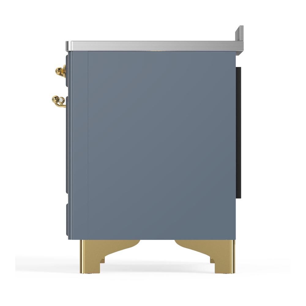 Ilve UMIB48QNR3BGG Ilve Umib48Qnr3Bgg Majestic Iii 48 Inch Induction Range With 6 Elements, 5.02 Cu. Ft. Total Oven Capacity (Solid Door, Blue Grey, Brass)