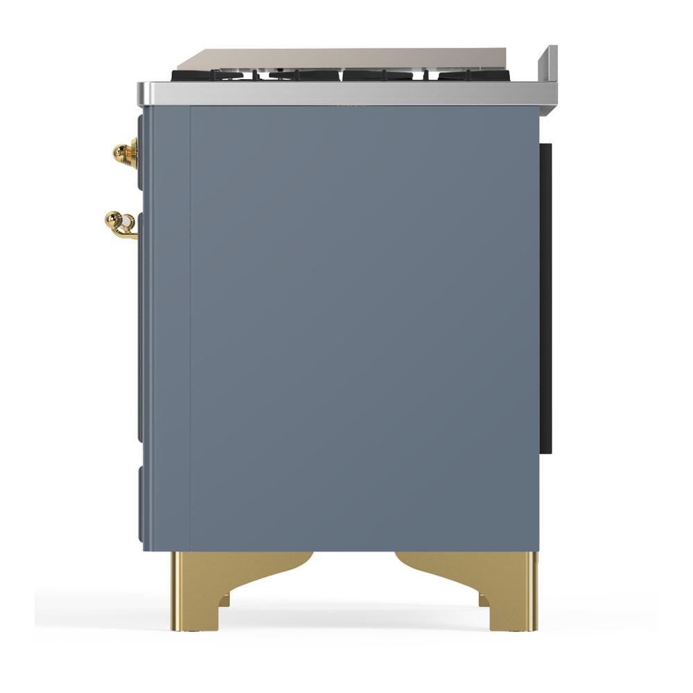 Ilve UM60FNR3BGGLP Ilve Um60Fnr3Bgglp Majestic Iii 60 Inch Dual Fuel Range With 9 Burners And Griddle, Dual Function Burner Up To 25,000 Btu (Liquid Propane, Triple Glass Door, Blue Grey, Brass)