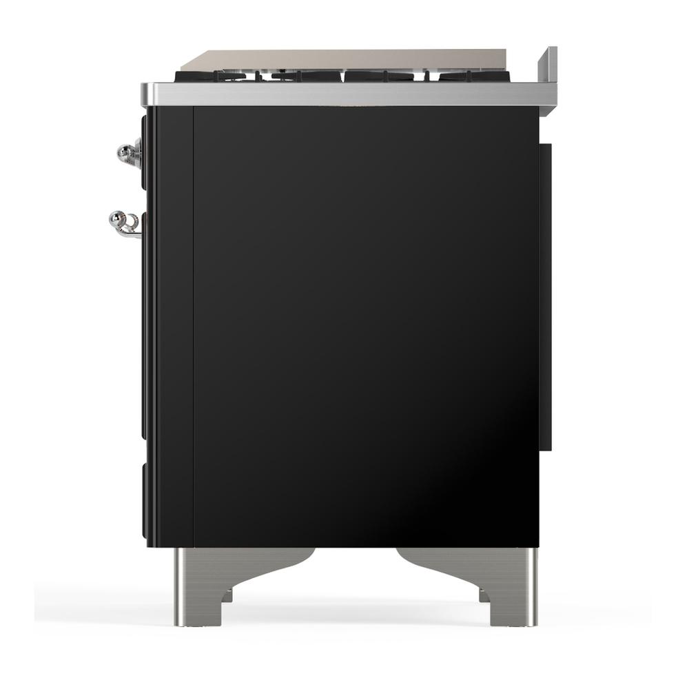 Ilve UM60FQNR3BKC Ilve Um60Fqnr3Bkc Majestic Iii 60 Inch Dual Fuel Range With 9 Burners And Griddle, Dual Function Burner Up To 25,000 Btu (Natural Gas, Solid Door, Glossy Black, Chrome)