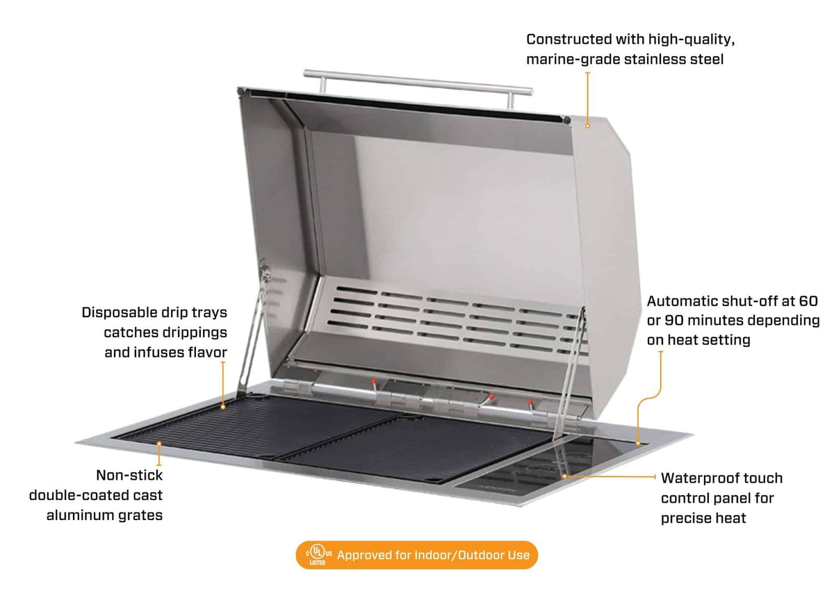Kenyon B70461WH Texan Electric Grill Touch Control With Single Piece Lid