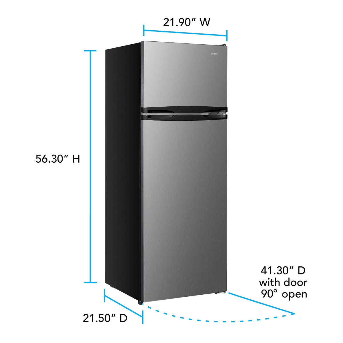 Avanti RA7501BS Avanti 7.5 Cu. Ft. Apartment Size Refrigerator, Top Freezer, Reversible Doors, Adjustable Glass Shelves, Energy Star®, In Stainless Steel (Ra7501Bs)