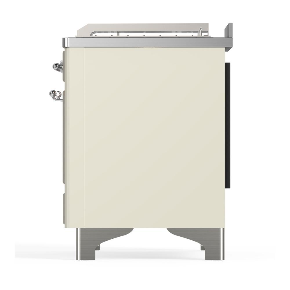 Ilve UM48FSQNR3AWCLP Ilve Um48Fsqnr3Awclp Majestic Iii 48 Inch Dual Fuel Range With 5 Black Brass Burners, Griddle And French Top, Dual Function Burner Up To 25,000 Btu (Liquid Propane, Solid Door, Antique White, Chrome)