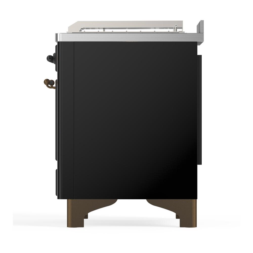 Ilve UM48FSNR3BKB Ilve Um48Fsnr3Bkb Majestic Iii 48 Inch Dual Fuel Range With 5 Black Brass Burners, Griddle And French Top, Dual Function Burner Up To 25,000 Btu (Natural Gas, Triple Glass Door, Glossy Black, Burnished)
