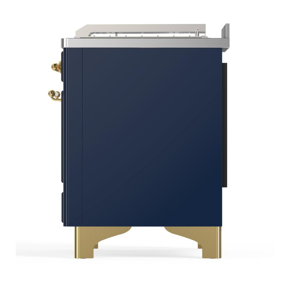 Ilve UM48FSNR3MBGLP Ilve Um48Fsnr3Mbglp Majestic Iii 48 Inch Dual Fuel Range With 5 Black Brass Burners, Griddle And French Top, Dual Function Burner Up To 25,000 Btu (Liquid Propane, Triple Glass Door, Midnight Blue, Brass)