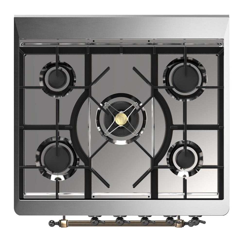 Ilve UM30QNR3MGBLP Ilve Um30Qnr3Mgblp Majestic Iii 30 Inch Dual Fuel Range With 5 Black Brass Burners, Dual Function Burner Up To 25,000 Btu (Liquid Propane, Solid Door, Graphite Matte, Burnished)