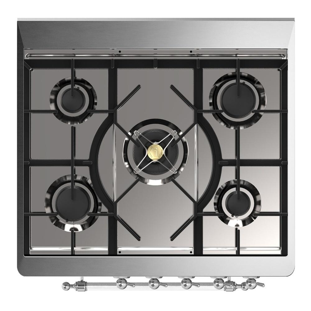 Ilve UM30QNR3BUCLP Ilve Um30Qnr3Buclp Majestic Iii 30 Inch Dual Fuel Range With 5 Black Brass Burners, Dual Function Burner Up To 25,000 Btu (Liquid Propane, Solid Door, Burgundy, Chrome)