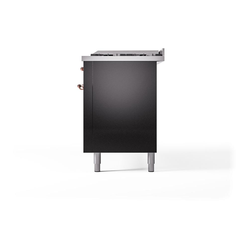 Ilve UN60FQNMPBKP Ilve Un60Fqnmpbkp Nostalgie Ii Noblesse 60" Dual Fuel Range (9 Sealed Burners + Griddle, Natural Gas, Solid Door, Glossy Black, Copper)