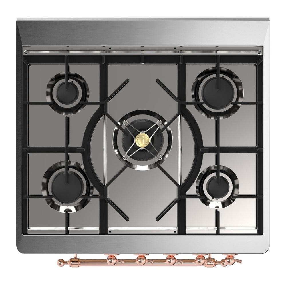 Ilve UM30NR3MBPLP Ilve Um30Nr3Mbplp Majestic Iii 30 Inch Dual Fuel Range With 5 Black Brass Burners, Dual Function Burner Up To 25,000 Btu (Liquid Propane, Triple Glass Door, Midnight Blue, Copper)