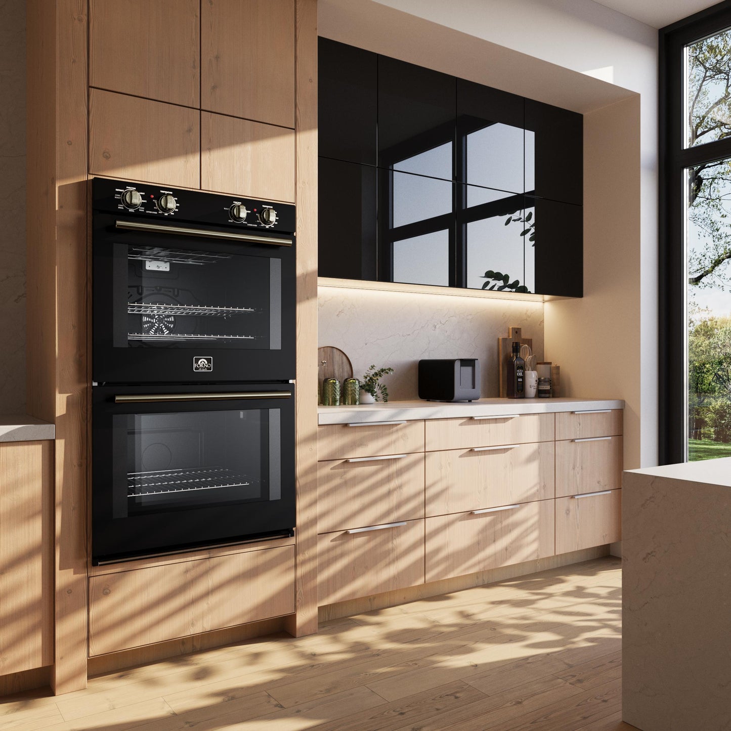 Forno FBOEL132430BLK Forno Vomero 30-Inch Double Wall Oven, Black, 10 Cu.Ft Total Capacity, 7100W Convection, Mechanical Controls, Manuel Steam Clean