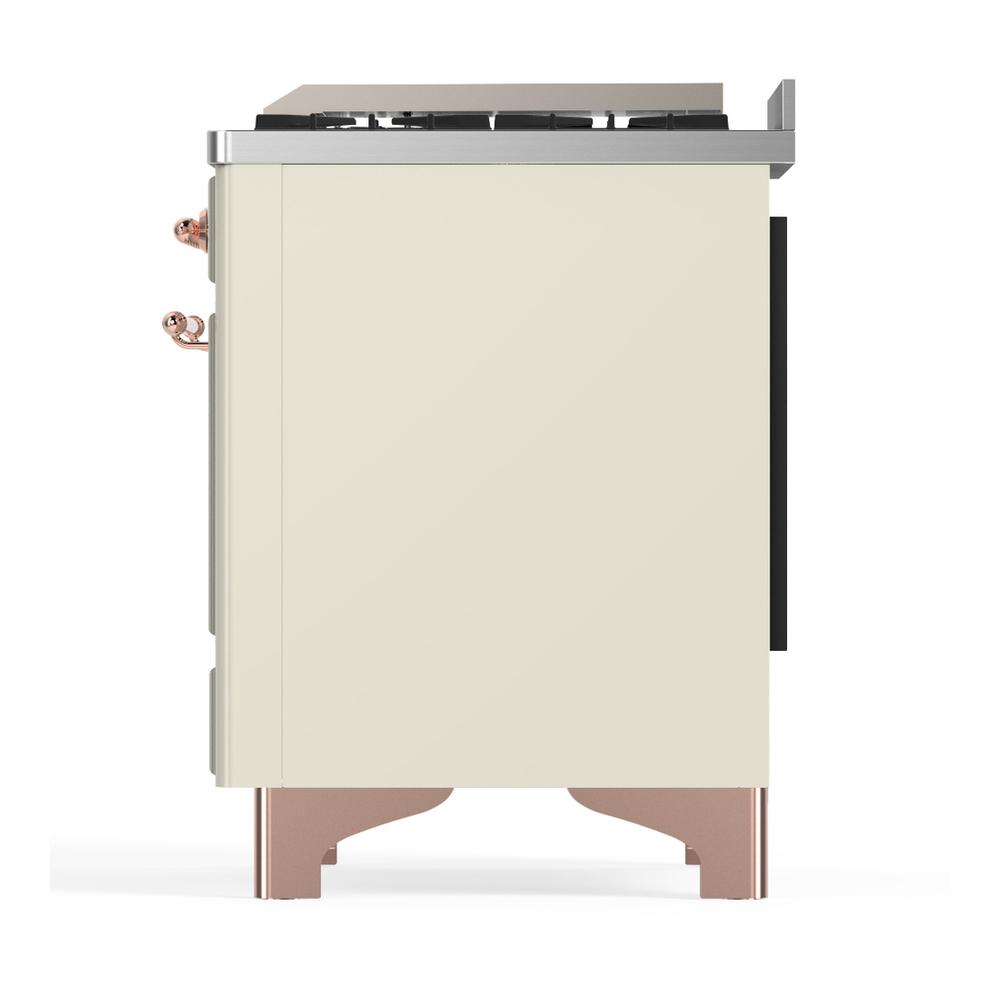 Ilve UM48FNR3AWP Ilve Um48Fnr3Awp Majestic Iii 48 Inch Dual Fuel Range With 8 Burners And Griddle, Dual Function Burner Up To 25,000 Btu (Natural Gas, Triple Glass Door, Antique White, Copper)