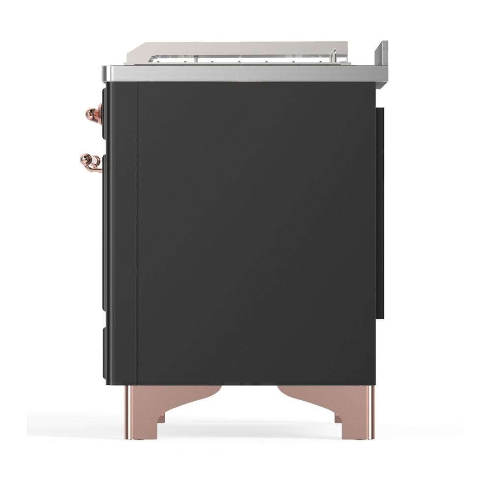 Ilve UM48FSNR3MGPLP Ilve Um48Fsnr3Mgplp Majestic Iii 48 Inch Dual Fuel Range With 5 Black Brass Burners, Griddle And French Top, Dual Function Burner Up To 25,000 Btu (Liquid Propane, Triple Glass Door, Graphite Matte, Copper)