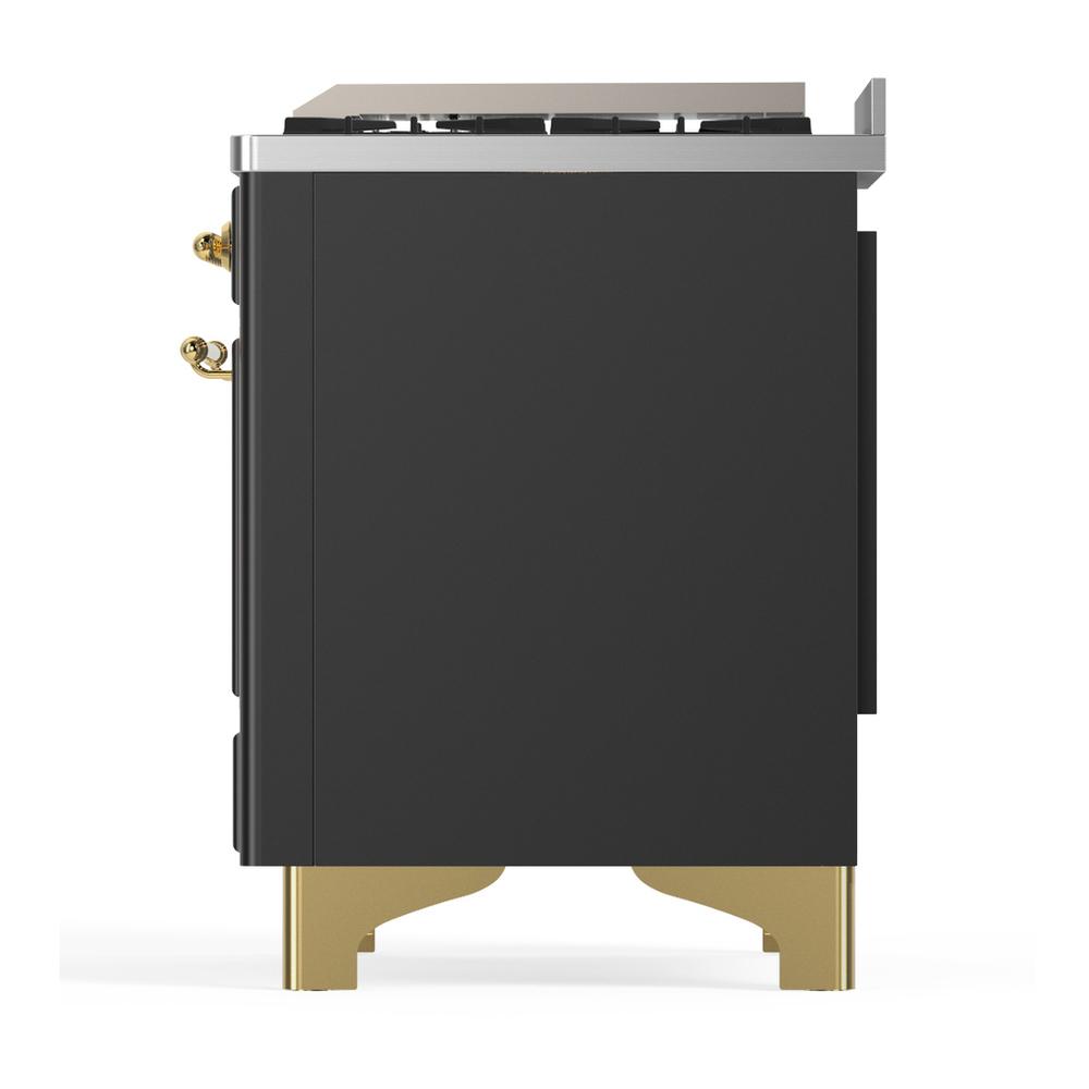 Ilve UM36FQNR3MGG Ilve Um36Fqnr3Mgg Majestic Iii 36 Inch Dual Fuel Range With 6 Black Brass Burners And Griddle, Dual Function Burner Up To 25,000 Btu (Solid Door, Graphite Matte, Brass, Natural Gas)
