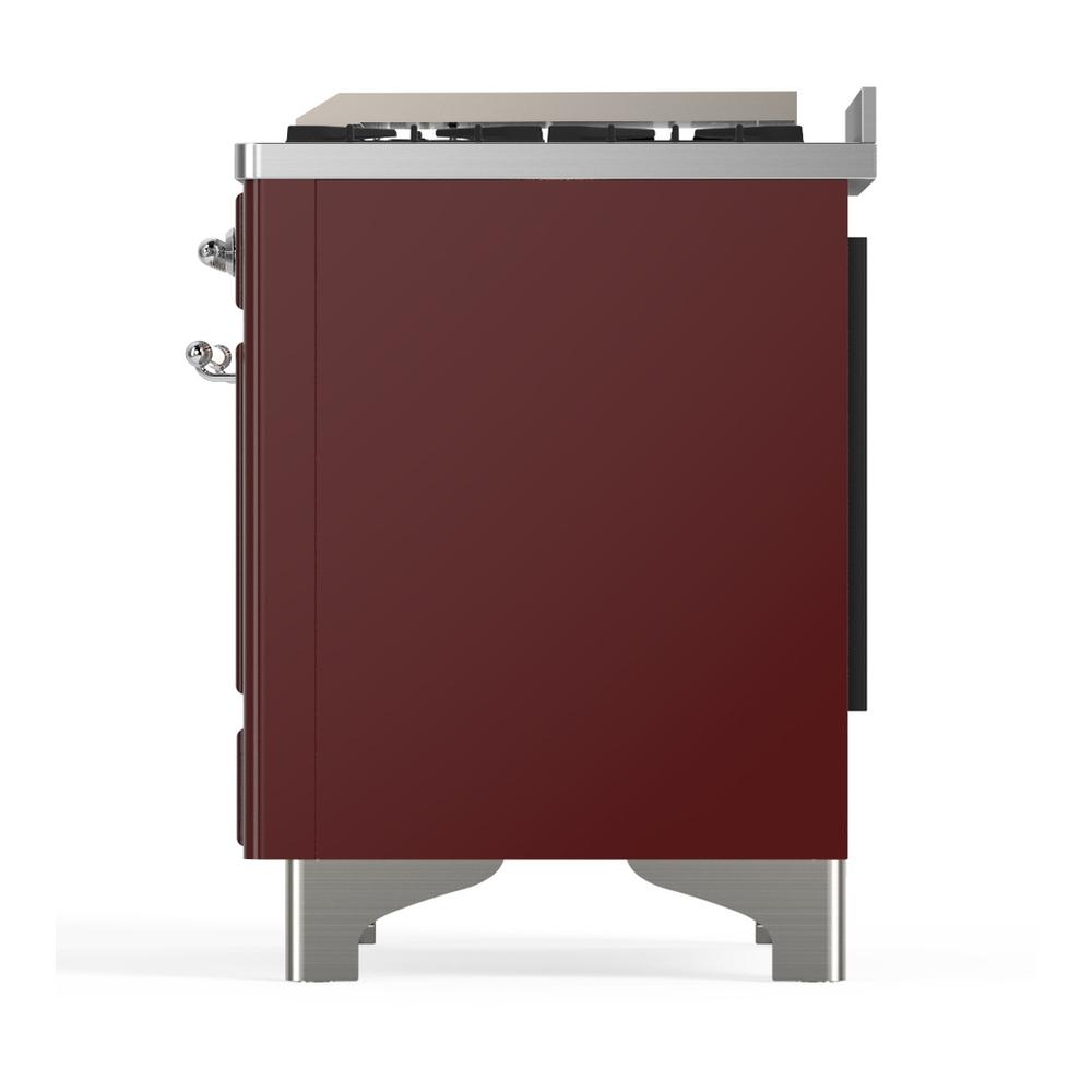 Ilve UM48FNR3BUC Ilve Um48Fnr3Buc Majestic Iii 48 Inch Dual Fuel Range With 8 Burners And Griddle, Dual Function Burner Up To 25,000 Btu (Natural Gas, Triple Glass Door, Burgundy, Chrome)