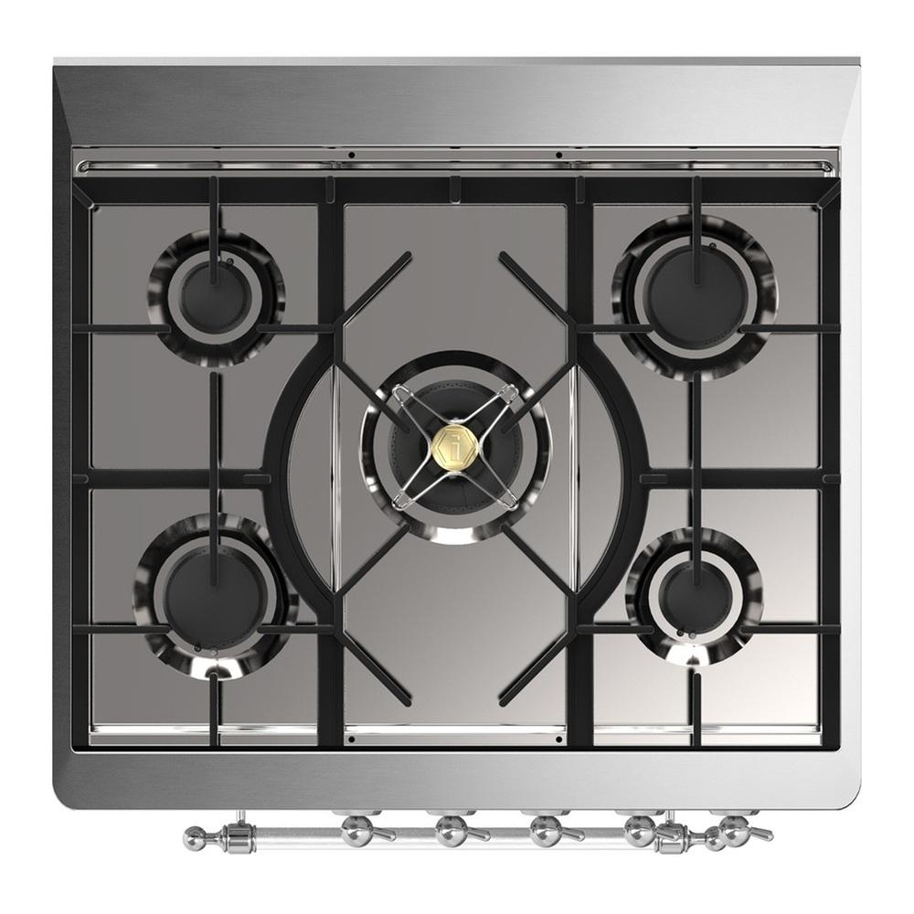 Ilve UM30NR3MGC Ilve Um30Nr3Mgc Majestic Iii 30 Inch Dual Fuel Range With 5 Black Brass Burners, Dual Function Burner Up To 25,000 Btu (Natural Gas, Triple Glass Door, Graphite Matte, Chrome)
