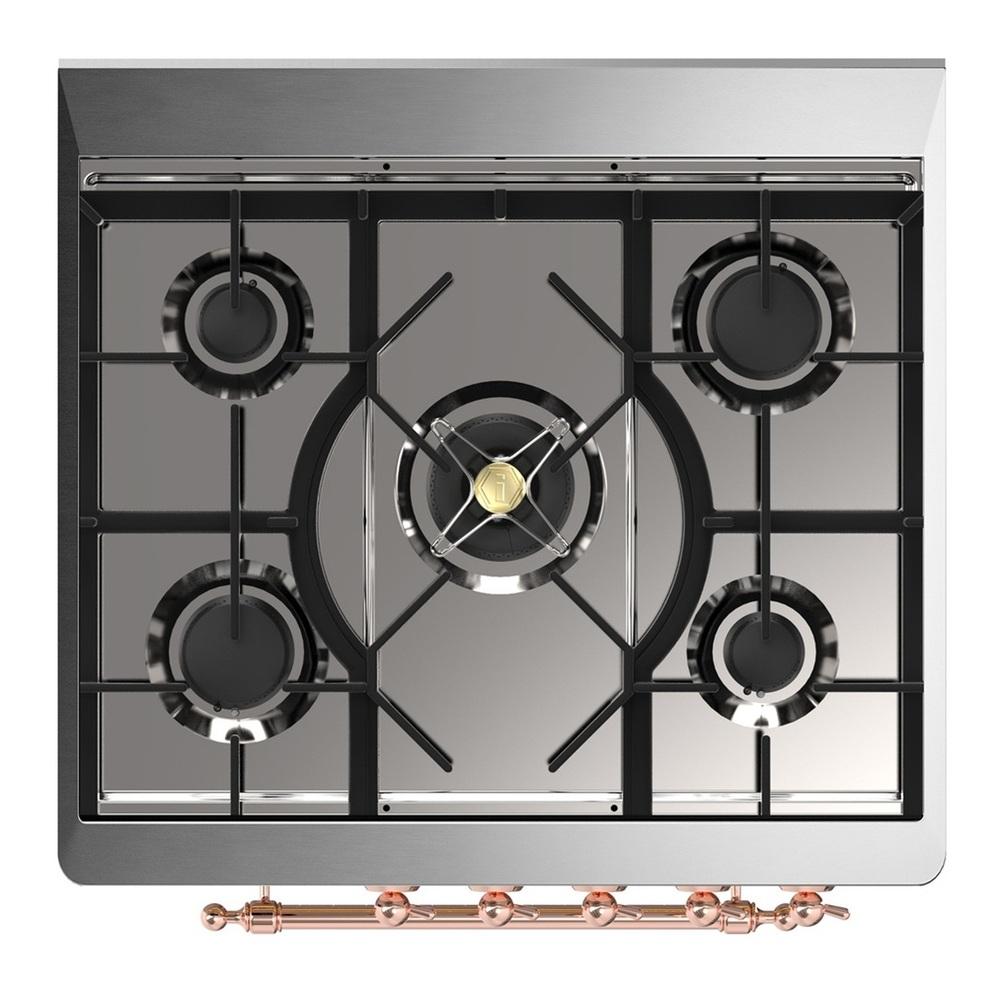 Ilve UM30NR3BUPLP Ilve Um30Nr3Buplp Majestic Iii 30 Inch Dual Fuel Range With 5 Black Brass Burners, Dual Function Burner Up To 25,000 Btu (Liquid Propane, Triple Glass Door, Burgundy, Copper)