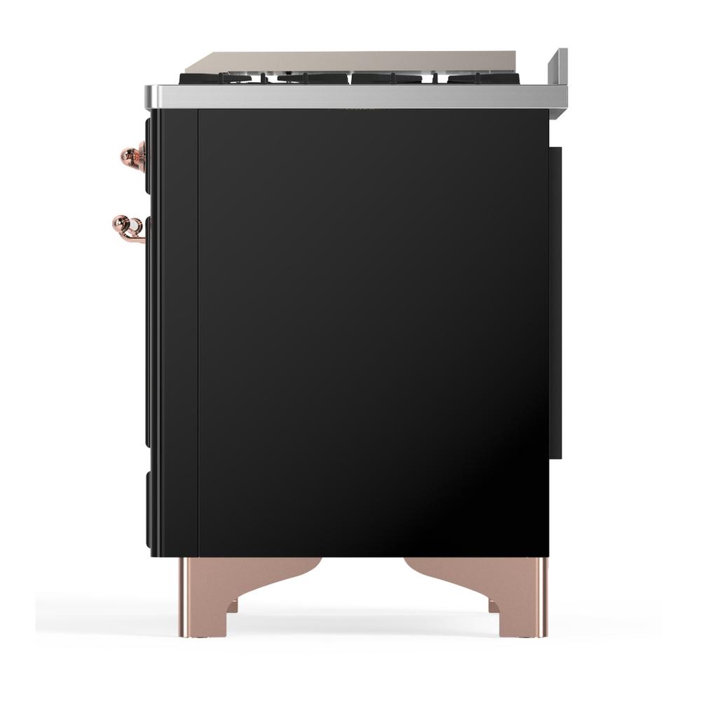 Ilve UM60FQNR3BKPLP Ilve Um60Fqnr3Bkplp Majestic Iii 60 Inch Dual Fuel Range With 9 Burners And Griddle, Dual Function Burner Up To 25,000 Btu (Liquid Propane, Solid Door, Glossy Black, Copper)