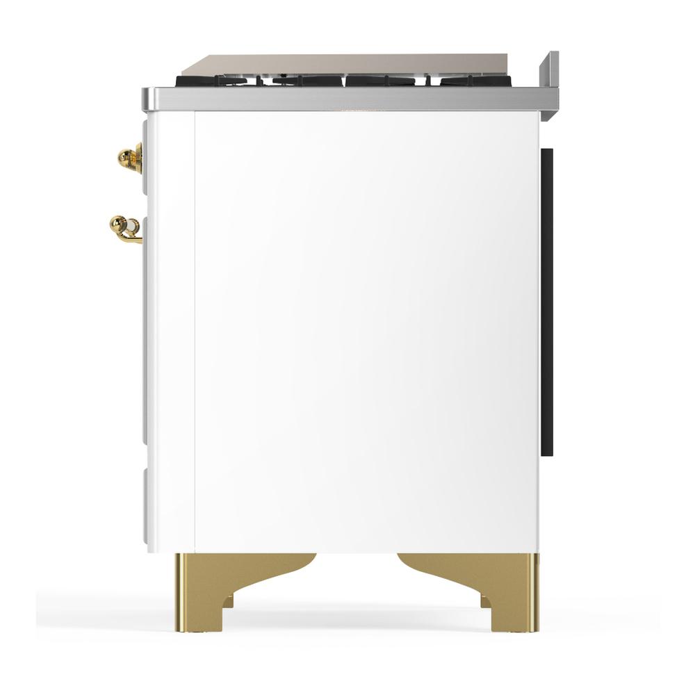 Ilve UMD40FNR3WHG Ilve Umd40Fnr3Whg Majestic Iii 40 Inch Dual Fuel Range With 6 Burners And Griddle, Dual Function Burner Up To 25,000 Btu (Natural Gas, Triple Glass Door, White, Brass)